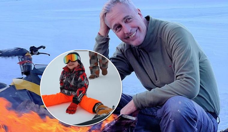 Marley y Mirko en la nieve El chiquito aprendió a esquiar