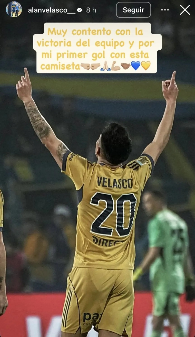 El emotivo posteo de Alan Velasco tras convertir su primer gol con la camiseta de Boca. Foto: @alanvelasco__ El emotivo posteo de Alan Velasco tras convertir su primer gol con la camiseta de Boca. Foto: @alanvelasco__