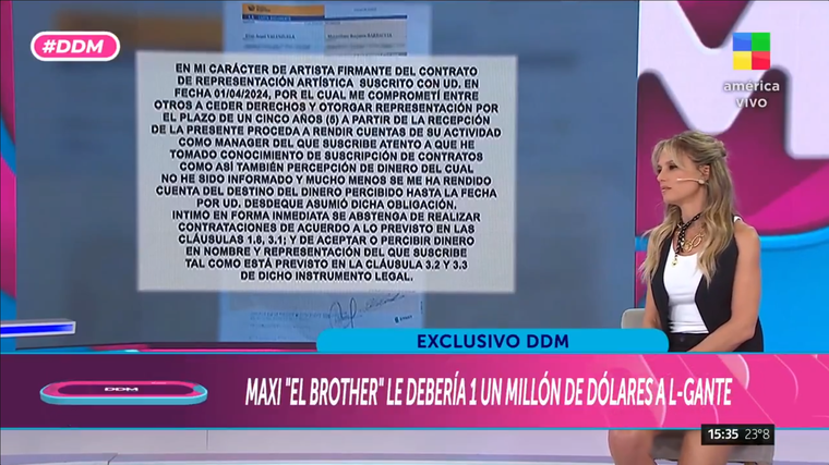 La carta documento que L-Gante le envió a Maxi El Brother. Foto: captura de video/ América TV. La carta documento que L-Gante le envió a Maxi El Brother. Foto: captura de video/ América TV.