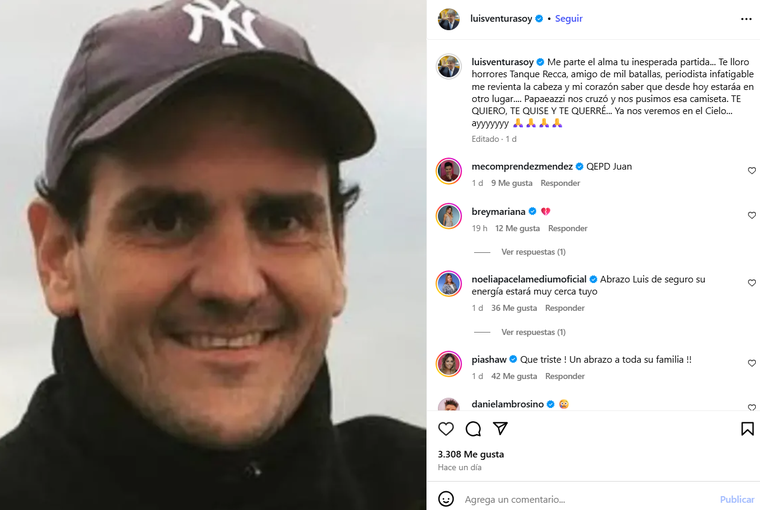 Luis Ventura se despidió de Juan Pedro Reca. Foto: captura de pantalla Instagram/ @luisventurasoy. Luis Ventura se despidió de Juan Pedro Reca. Foto: captura de pantalla Instagram/ @luisventurasoy.