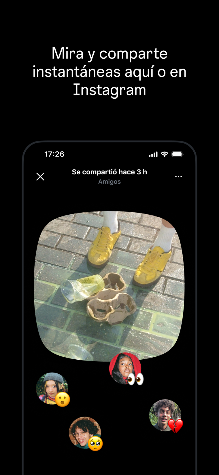 Uso compartido efímero: el contenido se ubica en los mensajes directos y desaparece una vez que los amigos lo visualizan o al cumplirse 24 horas. Uso compartido efímero: el contenido se ubica en los mensajes directos y desaparece una vez que los amigos lo visualizan o al cumplirse 24 horas.