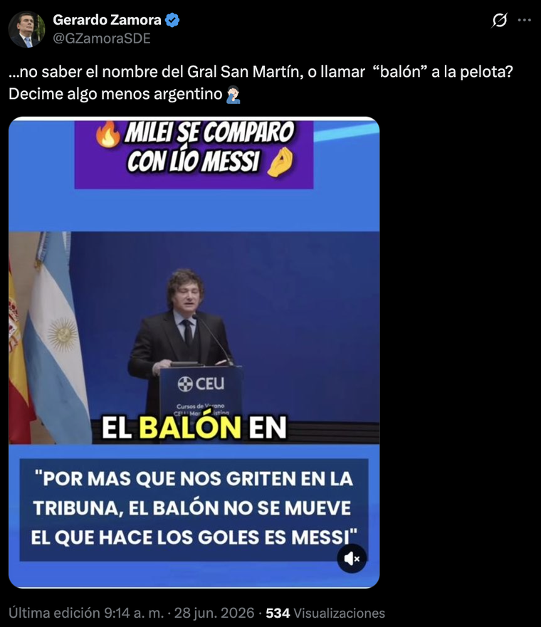 El posteo de Gerardo Zamora que apuntó contra el presidente Javier Milei. El posteo de Gerardo Zamora que apuntó contra el presidente Javier Milei.