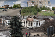 Trostianets, antes y después, en una imagen. Foto: The Guardian y Google Street View