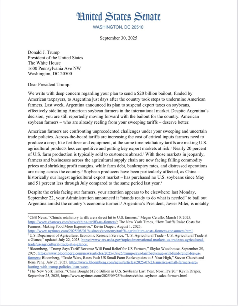 La carta de una carilla dirigida a Donald Trump reclamando por el apoyo prestado a Javier Milei La carta de una carilla dirigida a Donald Trump reclamando por el apoyo prestado a Javier Milei