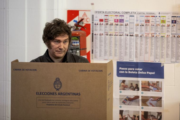 Javier Milei durante la elección.