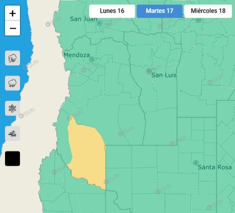 El SMN emitió también un alerta por Zonda. El SMN emitió también un alerta por Zonda.