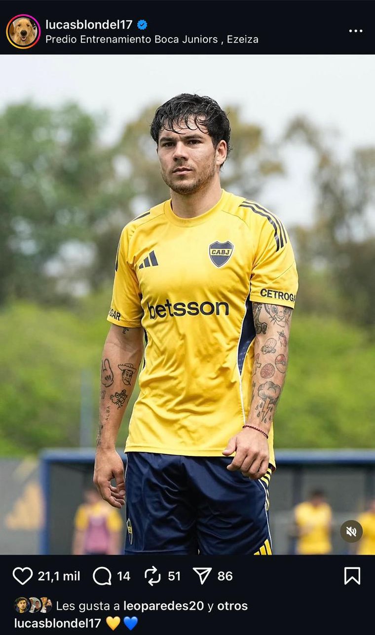 El posteo de Lucas Blondel tras su vuelta a la convocatoria de Boca ante Belgrano. El posteo de Lucas Blondel tras su vuelta a la convocatoria de Boca ante Belgrano.