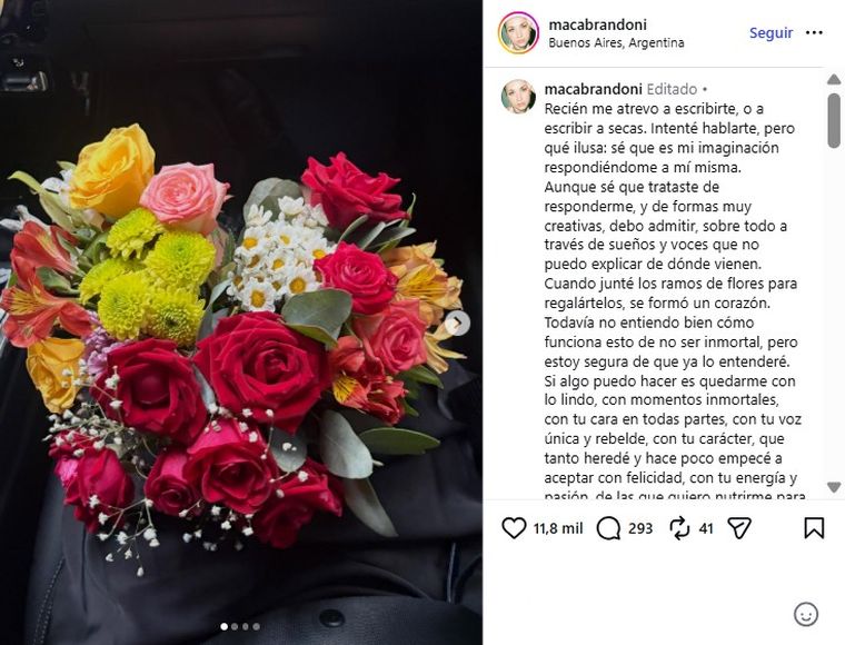 El sentido mensaje de Macarena para despedir al actor. El sentido mensaje de Macarena para despedir al actor.