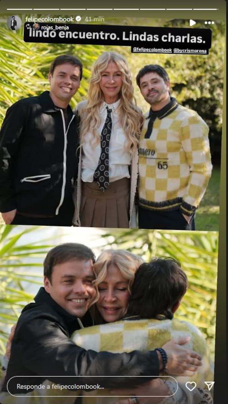 Cris Morena se reencuentra con Felipe Colombo y Benjamín Rojas en una reunión íntima. Cris Morena se reencuentra con Felipe Colombo y Benjamín Rojas en una reunión íntima.