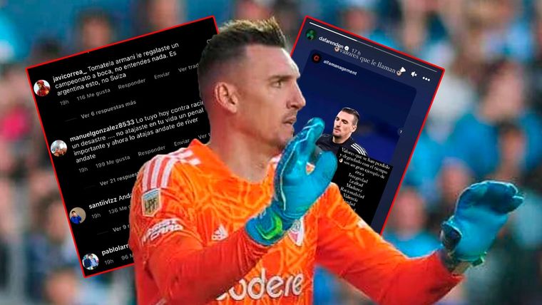 Armani recibió el elogio de su pareja, pero los hinchas de River no le perdonaron la ayuda que le brindó a Boca.