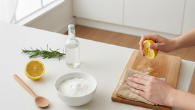 Limpieza con ingredientes caseros. Fuente: IA Gemini. Limpieza con ingredientes caseros. Fuente: IA Gemini.