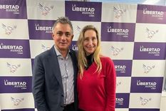 Karina Milei y Sebastián Pareja en una actividad de LLA