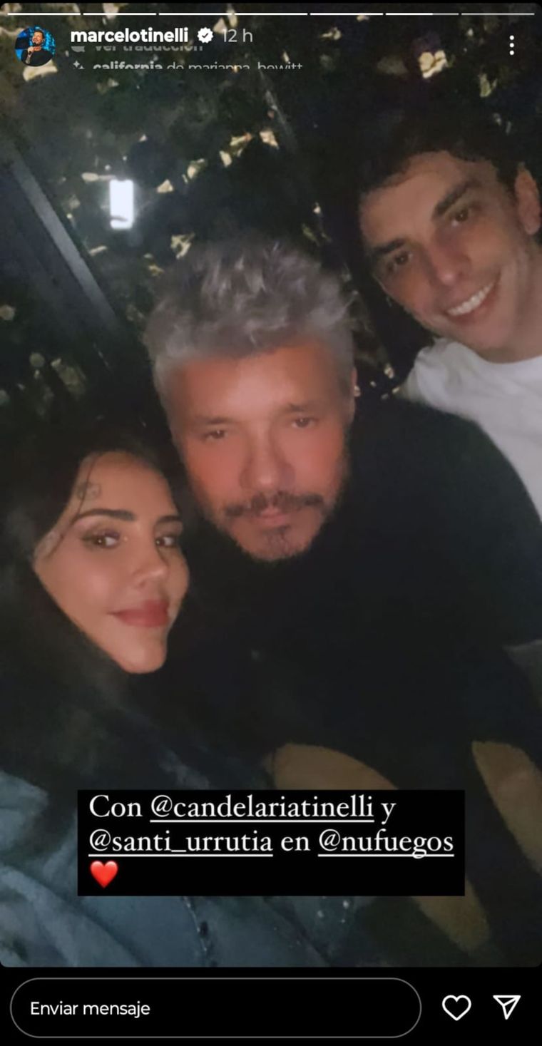 Marcelo Tinelli compartió en sus historias una imagen junto a la Candelaria Tinelli y Santiago Urrutia Foto: Instagram Marcelotinelli.