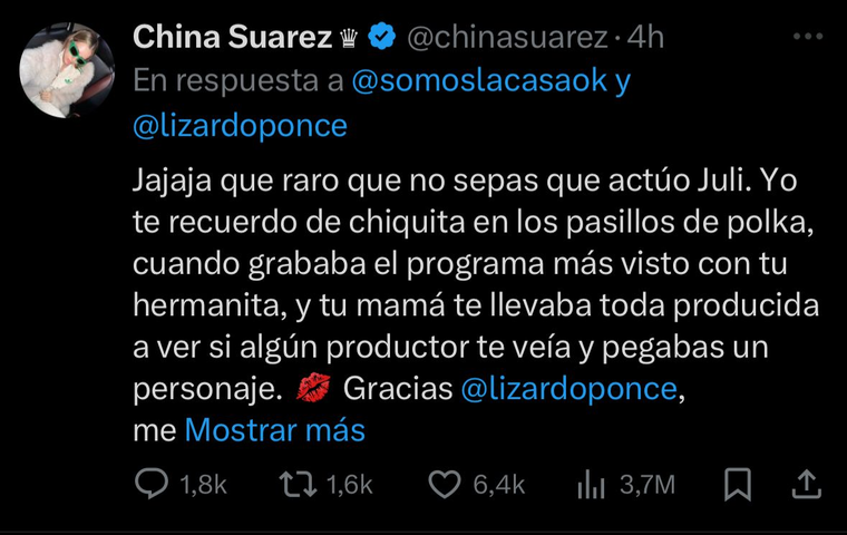 El comentario de la actriz. Créditos: Captura / X El comentario de la actriz. Créditos: Captura / X