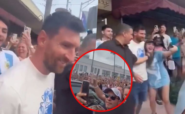 Messi se retiró del local en medio de una multitud.