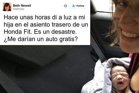 Dio a luz en un Honda Fit, lo tuiteó y la marca le respondió