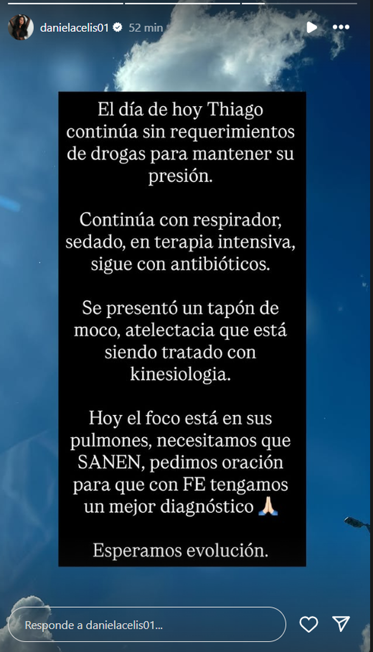 Daniela Celis reveló novedades del nuevo parte médico de Thiago. Foto: captura de pantalla Instagram/ @danielacelis01. Daniela Celis reveló novedades del nuevo parte médico de Thiago. Foto: captura de pantalla Instagram/ @danielacelis01. 