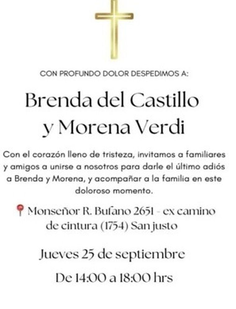 La invitación al velorio de Morena y Brenda. La invitación al velorio de Morena y Brenda.