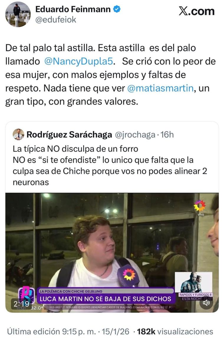 El periodista apuntó contra el panelista de Bendita y su madre, Nancy Dupláa. El periodista apuntó contra el panelista de Bendita y su madre, Nancy Dupláa.