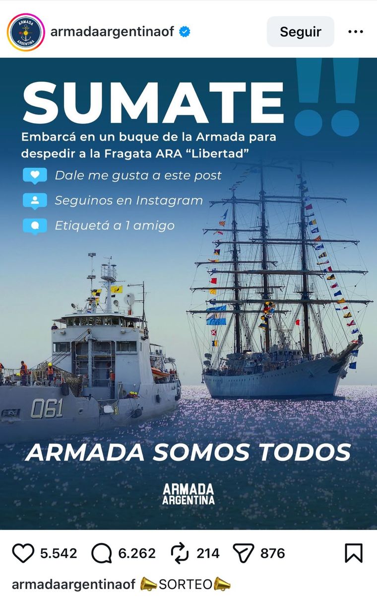 Así anunció la Armada Argentina el sorteo para embarcarse en la Fragata Libertad. Así anunció la Armada Argentina el sorteo para embarcarse en la Fragata Libertad.