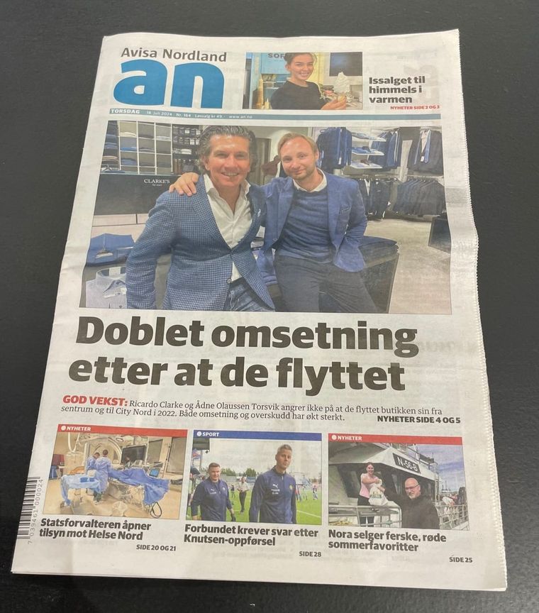 Clarke y su socio noruego fueron tapa del diario de su ciudad por tener uno de los negocios más rentables en el ramo indumentaria