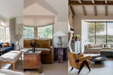 En estos tres espacios hay muebles sin patas, como el sofá de terciopelo con una falda que cae hasta el suelo, y muebles con patas, como las mesas y sillas. Foto: Marie Flanigan Interiors / Foto de Julie Soefer