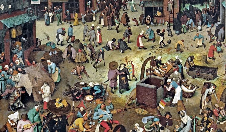 El combate entre don Carnaval y doña Cuaresma, obra de Pieter Brueghel el Viejo, sobre la vida en la Edad Media. Foto: Wikimedia.