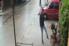 A las patadas Un hombre arremetió contra el can a patadas, pero el animal no soltaba a su presa.