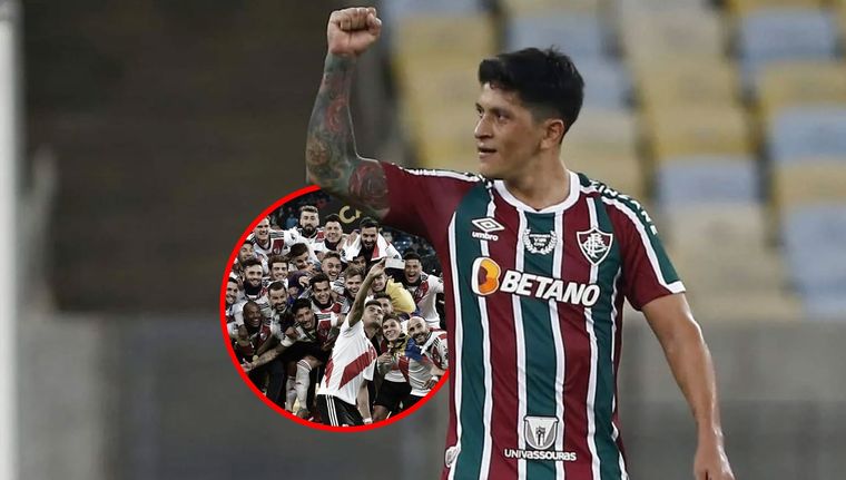 Germán Cano y el plantel de River. Foto: MDZ