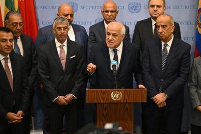 MDZol | El representante palestino ante la ONU habla tras la votación de este martes. Foto: GETTY IMAGES