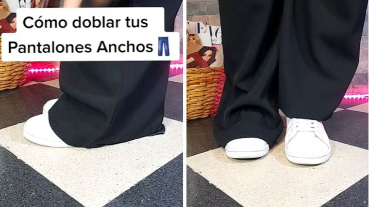 Sin hilo y aguja: el truco definitivo para recojer los pantalones largos. Foto: Captura del video de TikTok