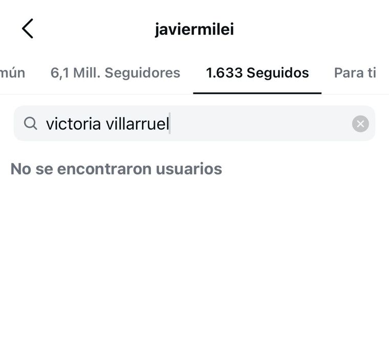 Javier Milei no sigue a Victoria Villarruel en Instagram.