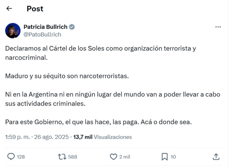 La ministra Patricia Bullrich festejó la medida. La ministra Patricia Bullrich festejó la medida. 