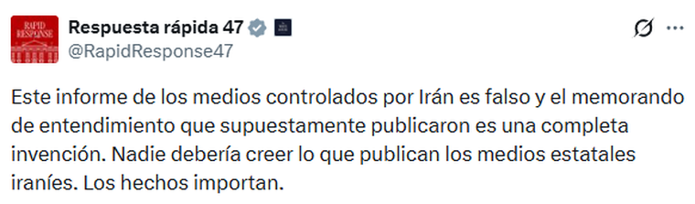 La respuesta de la Casa Blanca desmintiendo el memorando de entendimiento con Irán presentado en los medios iraníes. La respuesta de la Casa Blanca desmintiendo el memorando de entendimiento con Irán presentado en los medios iraníes.