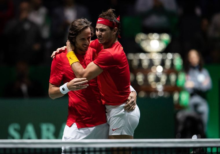 Feliciano López y Rafa Nadal celebrando en 2019 Foto: Copa Davis
