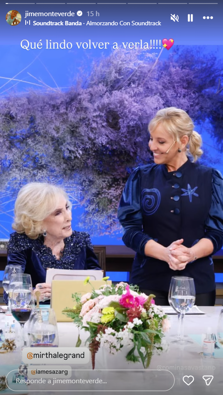 Jimena Monteverde en Instagram tras la vuelta de Mirtha Legrand. Jimena Monteverde en Instagram tras la vuelta de Mirtha Legrand. 