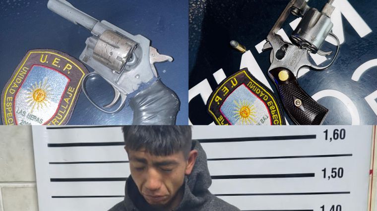 Las armas secuestradas en Las Heras y el detenido por el robo de una verdulería.&nbsp;