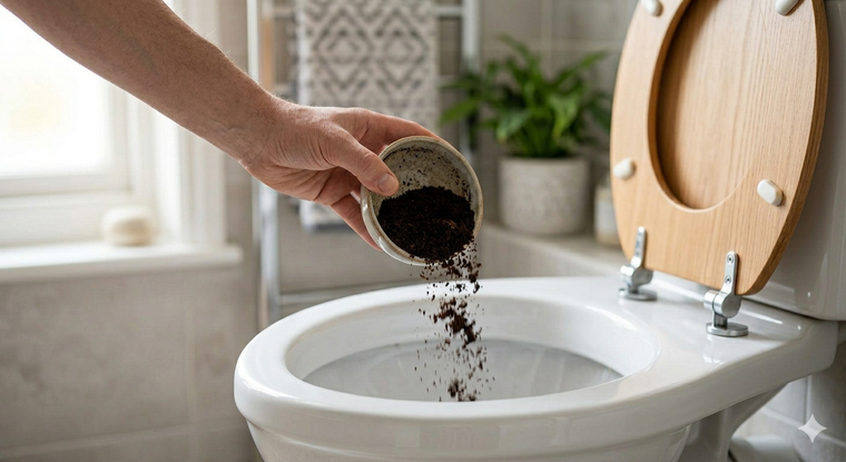 El truco con café para el inodoro. Fuente. IA Gemini.
