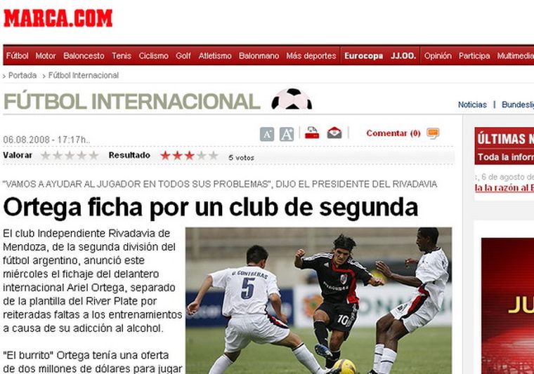 Marca.com también difundió el pase del año en Argentina. Foto: WEB