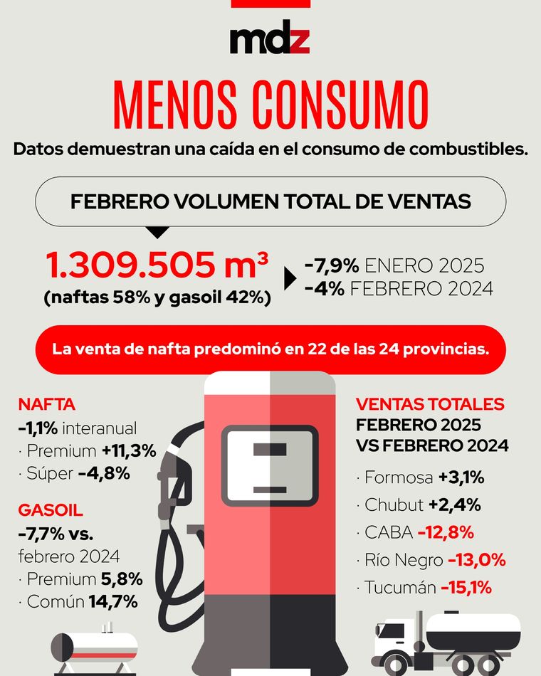 Los datos que demuestran una sensible caída en el consumo de combustibles