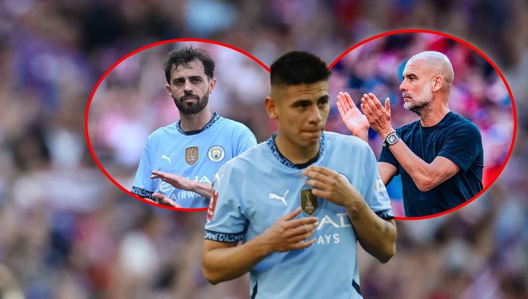 Guardiola y Bernardo Silva le dedicaron palabras elogiosas al Diablito Echeverri. Foto: EFE y @ManCity