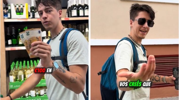 Mostró todo lo que se puede comprar en España con 100 euros. Foto: Captura del video de TikTok
