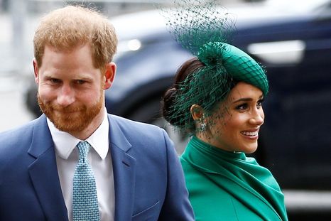 El príncipe Enrique y Meghan Markle en Londres, Reino Unido, el 9 de marzo de 2020