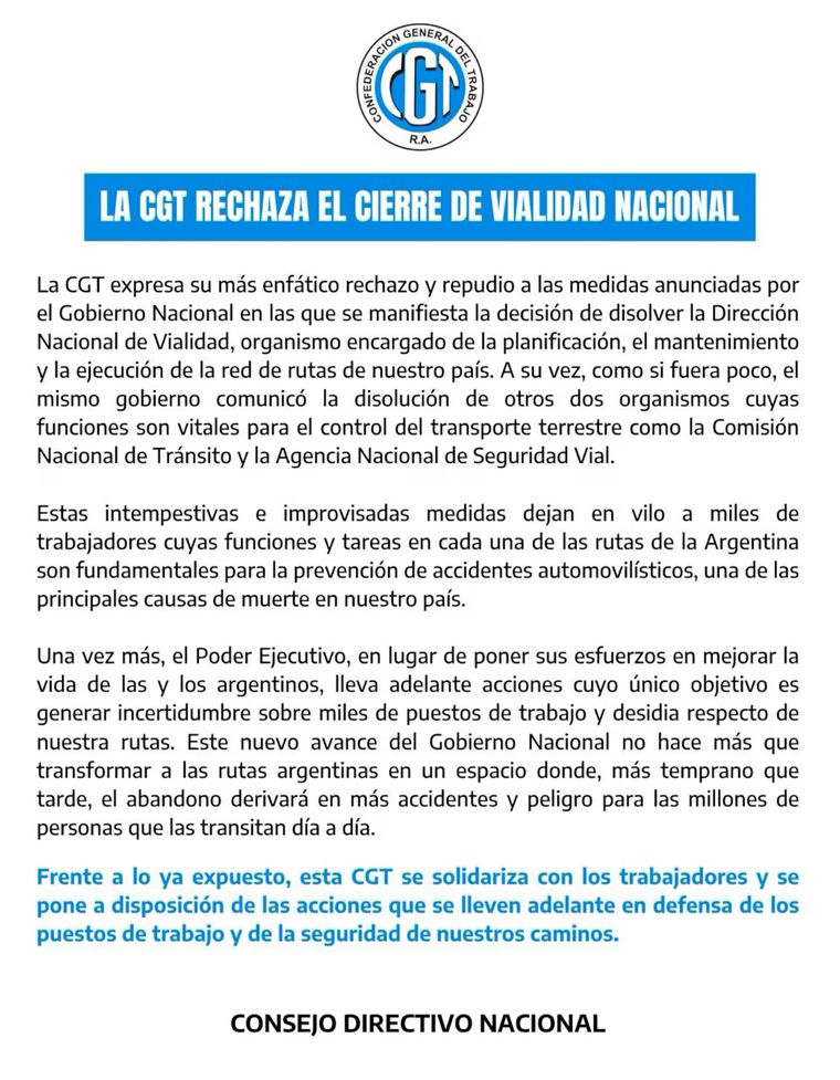 Comunicado de la CGT. Comunicado de la CGT.