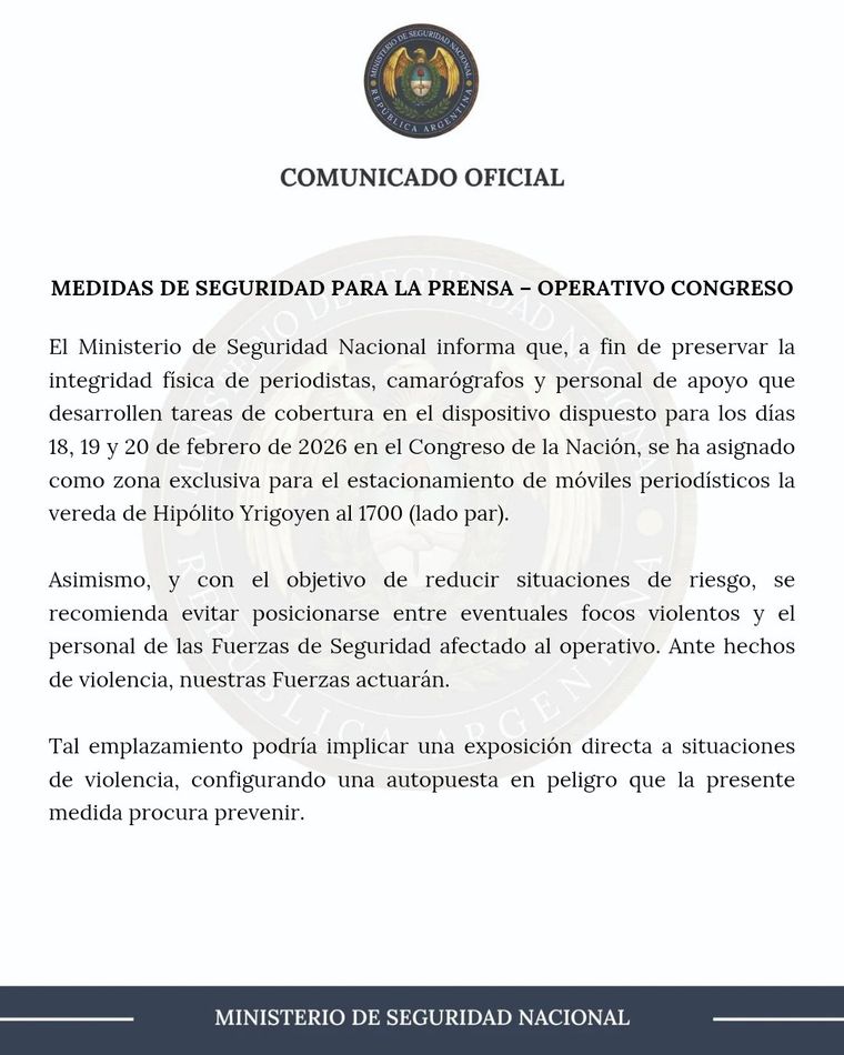 El documento que compartió el Ministerio de Seguridad. El documento que compartió el Ministerio de Seguridad.