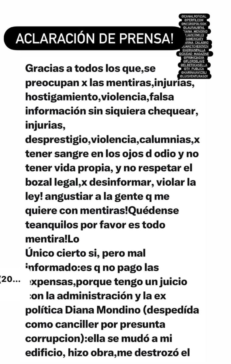 Aclaración de prensa por parte de Esmeralda Mitre. Aclaración de prensa por parte de Esmeralda Mitre.