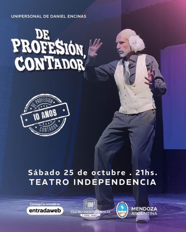 Uno de los espectáculos que te recomendamos para este sábado cumple 10 años. Una vendimia clown fue testigo del nacimiento de EL CONTADOR. Y así, "De profesión contador”, el primer unipersonal de Daniel Encinas, pasó a ser un clásico de la escena mendocina.  Uno de los espectáculos que te recomendamos para este sábado cumple 10 años. Una vendimia clown fue testigo del nacimiento de EL CONTADOR. Y así, "De profesión contador”, el primer unipersonal de Daniel Encinas, pasó a ser un clásico de la escena mendocina. 