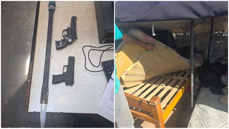 Las armas blancas y réplicas de pistolas secuestradas durante el procedimiento en Maipú.&nbsp;