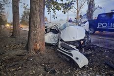 El vehículo impactó contra un árbol y quedó completamente destruido Foto: Ministerio de Seguridad de Mendoza El vehículo impactó contra un árbol y quedó completamente destruido Foto: Ministerio de Seguridad de Mendoza