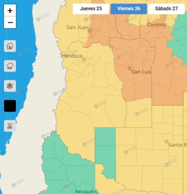 Toda la provincia bajo alerta amarilla por viento (SMN). Toda la provincia bajo alerta amarilla por viento (SMN).